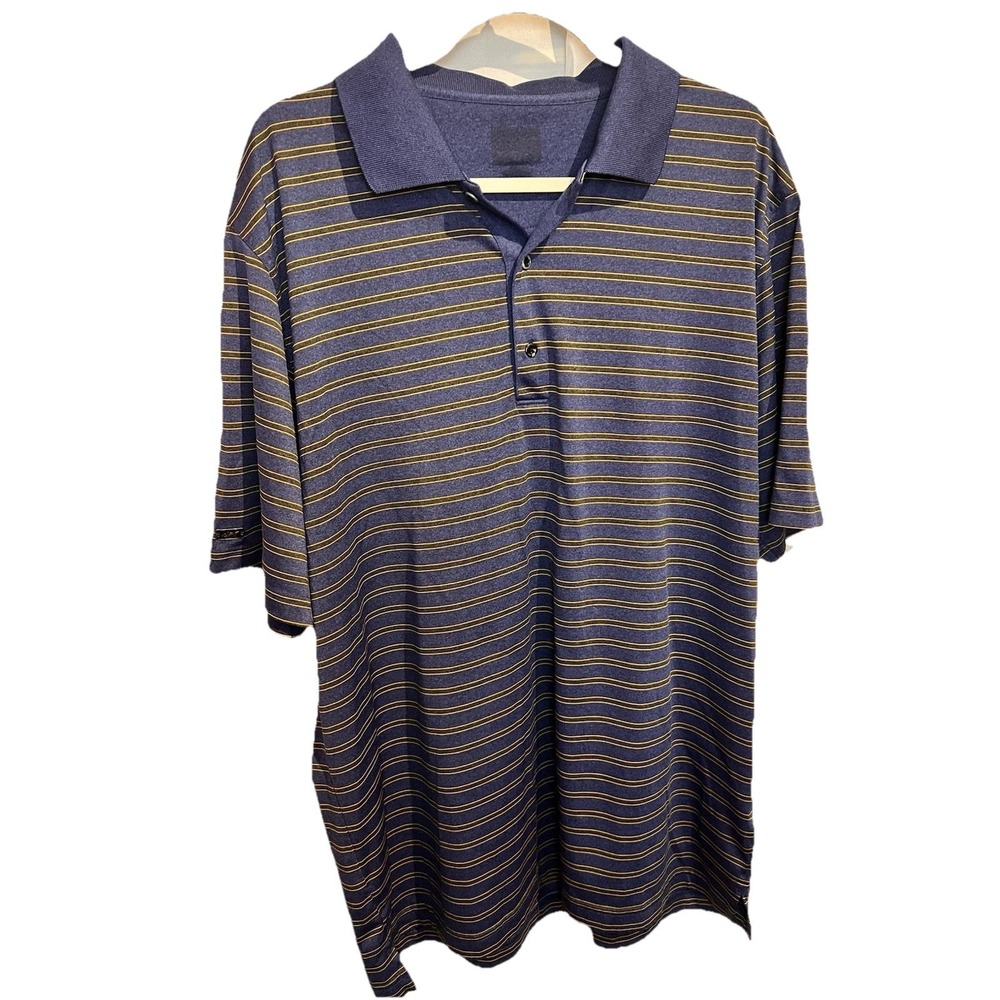 Greg Norman Mens Polo Golf Shirt Shark Logo Pullover Play-Dry Blue Striped 2XL